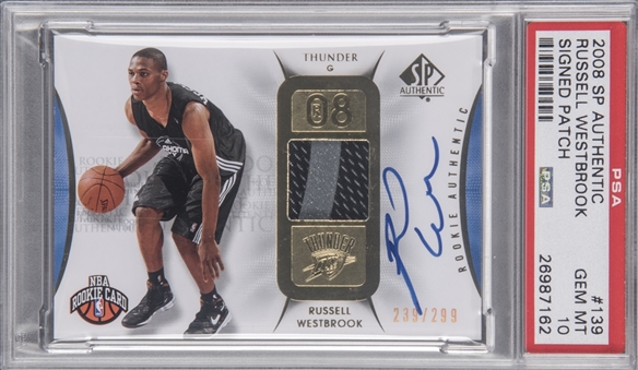 2008 SP Authentic #139 Russell Westbrook Signed Patch Rookie Card (#239/299) – PSA GEM MT 10